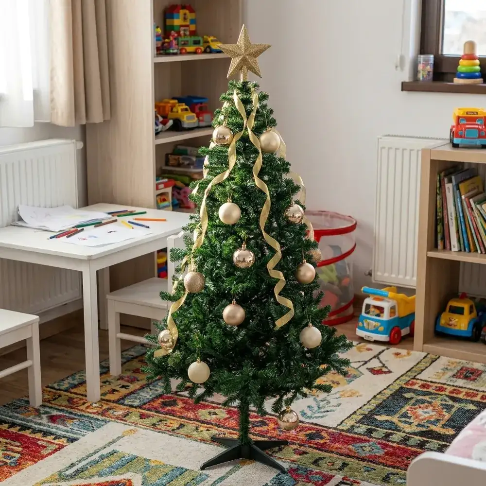 Brad Artificial Christmas cu ace 2D, împodobit, în camera copiilor